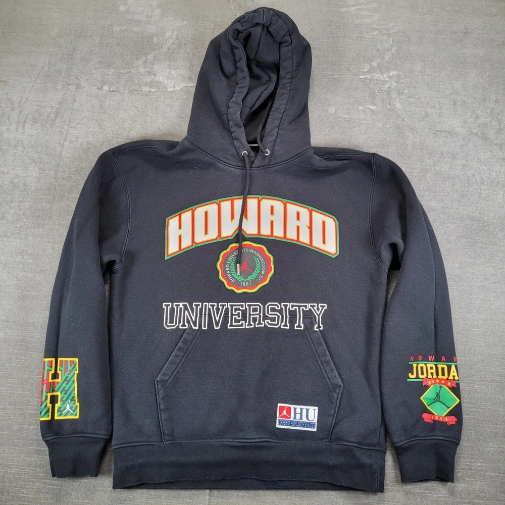 Jordan Howard University HU Mens Hoodie Black Graphic Print Sweatshirt‎ Size S